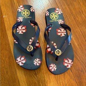 Tory Burch Navy and Red Flip Flops
